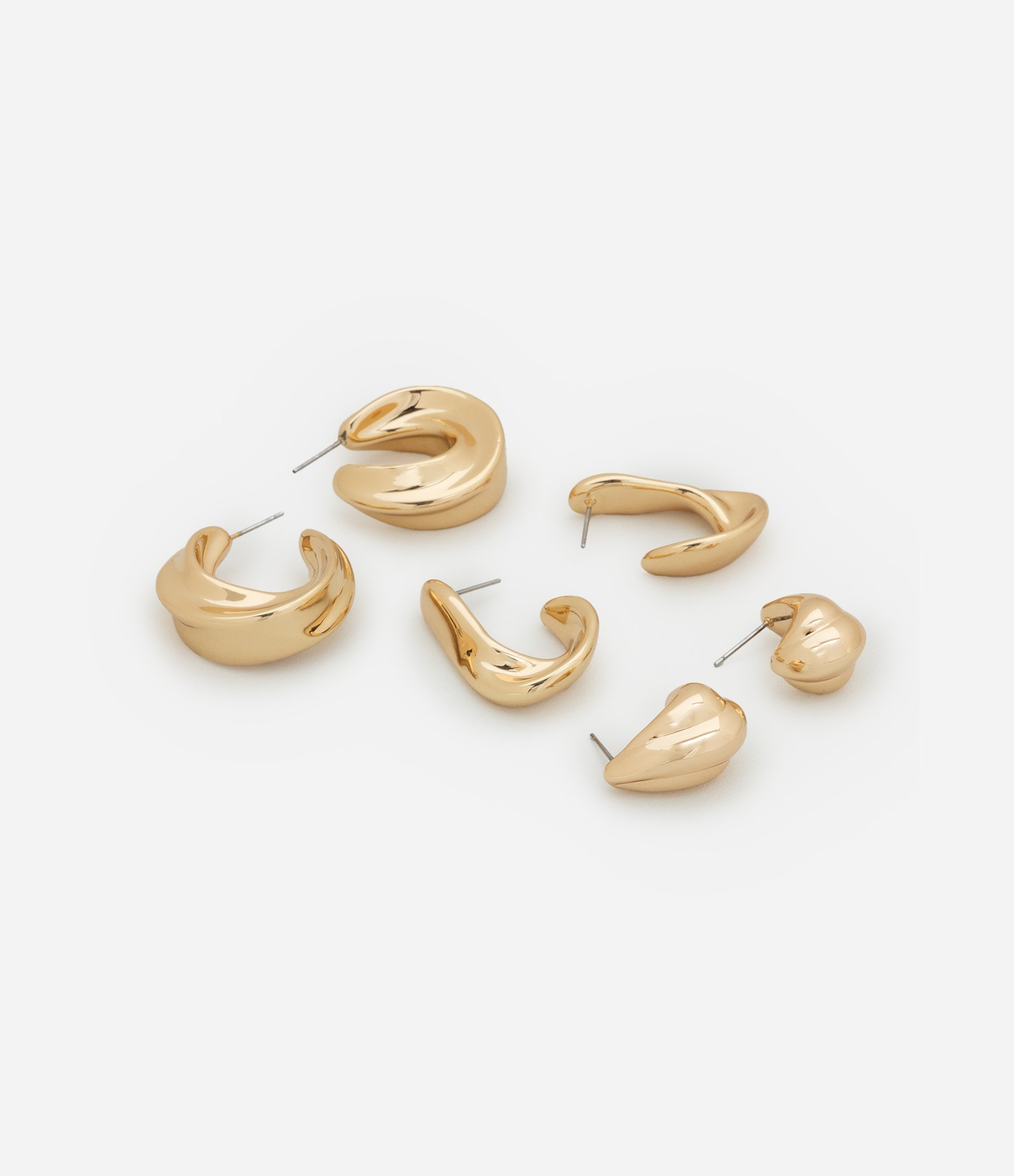 Kit 03 Brincos Argolas em Metal com Formatos Diversos Dourado 2