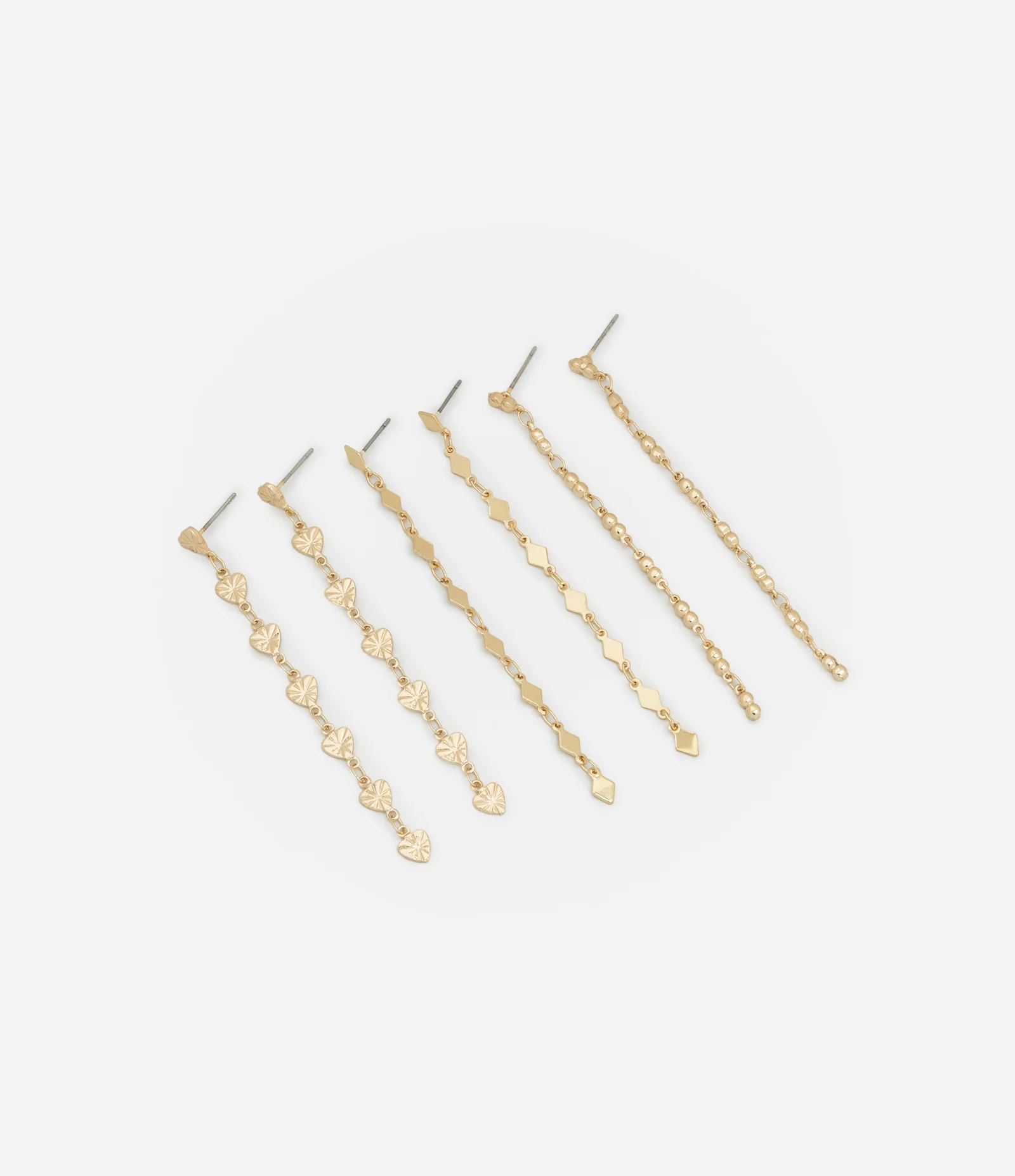 Kit 03 Brincos Longos em Metal com Texturas Dourado 1