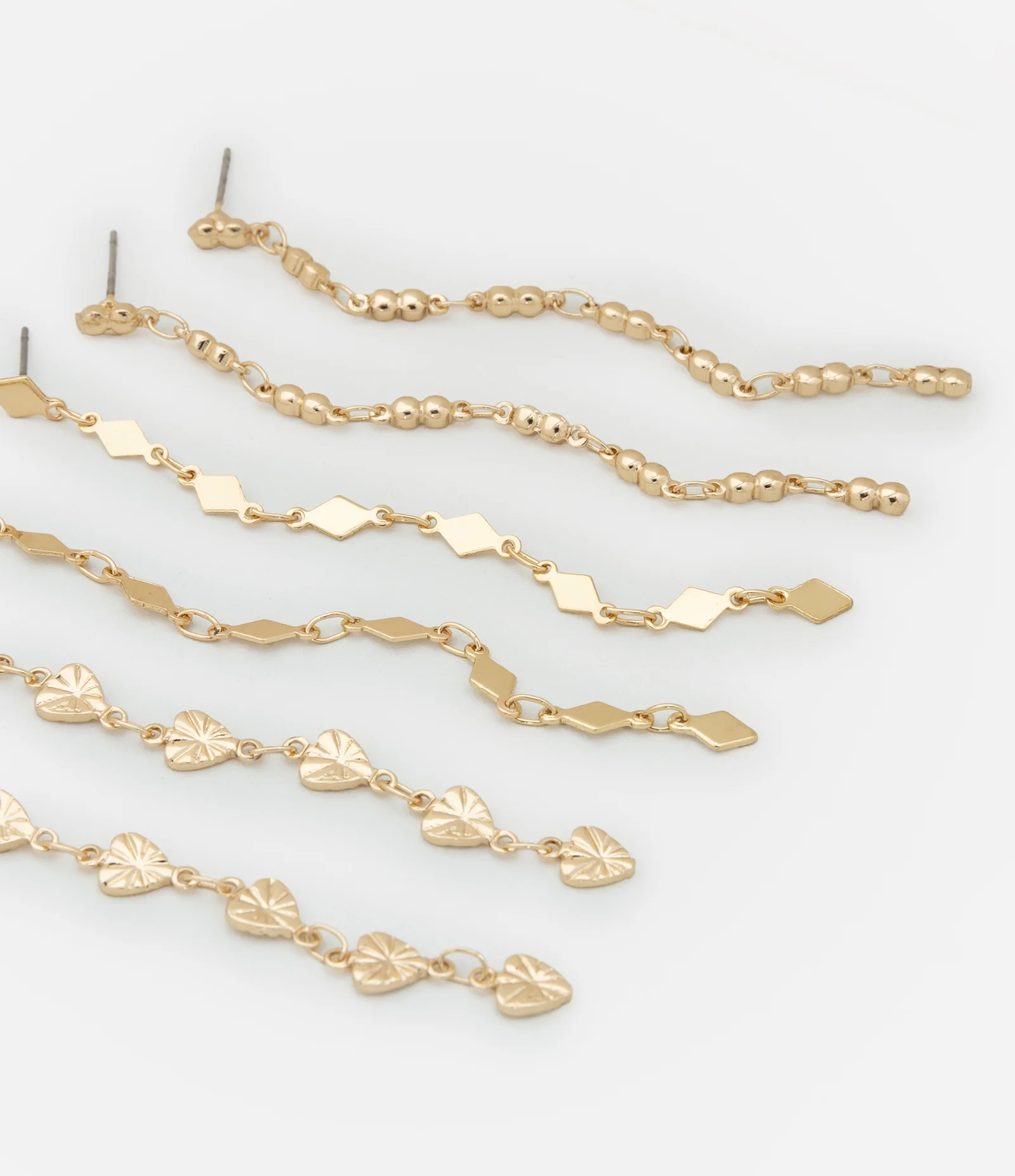 Kit 03 Brincos Longos em Metal com Texturas Dourado 2