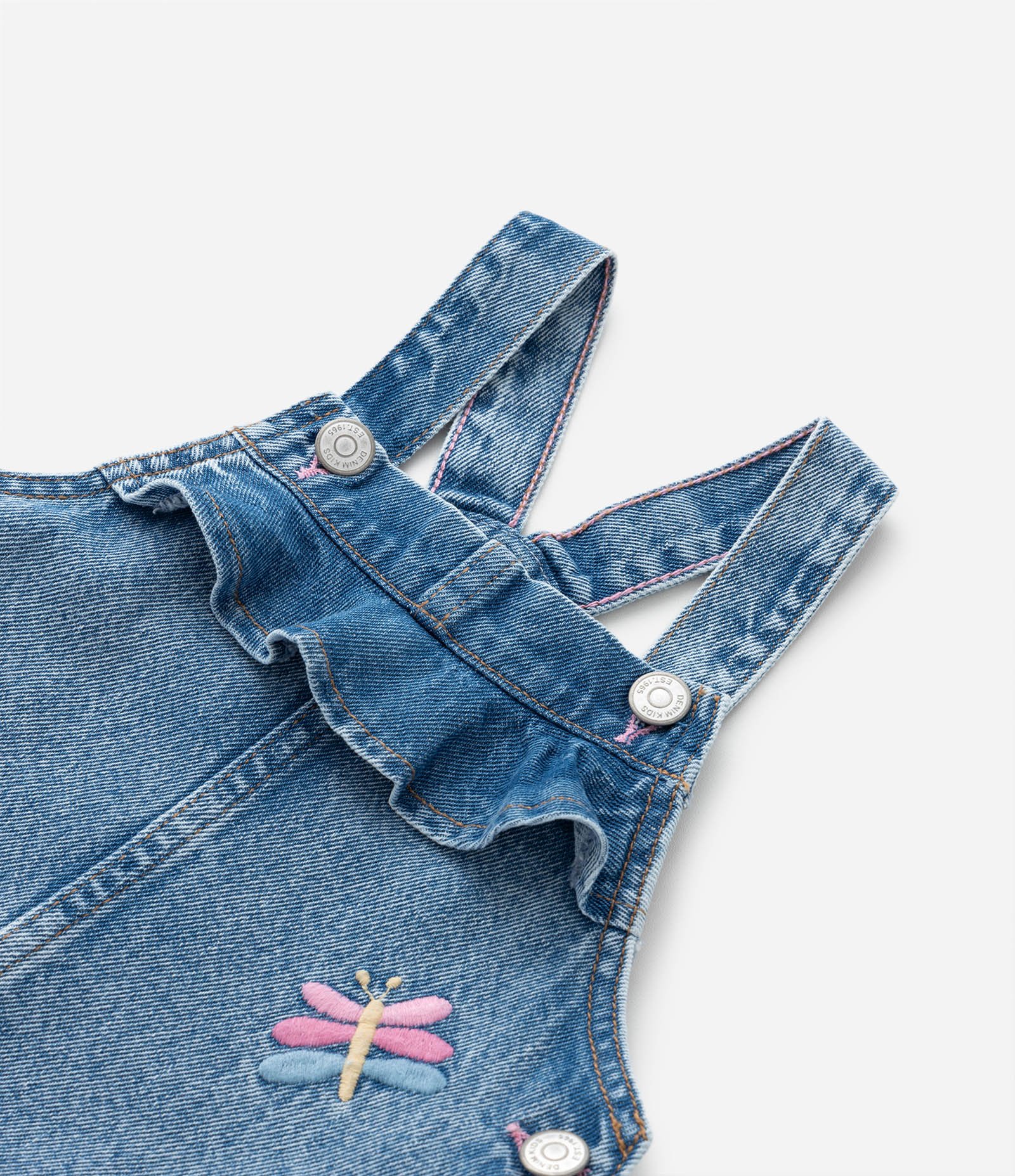 Salopete Infantil com Bordado Arco-Íris e Flores - Tam  1 a 5 Anos Azul 7