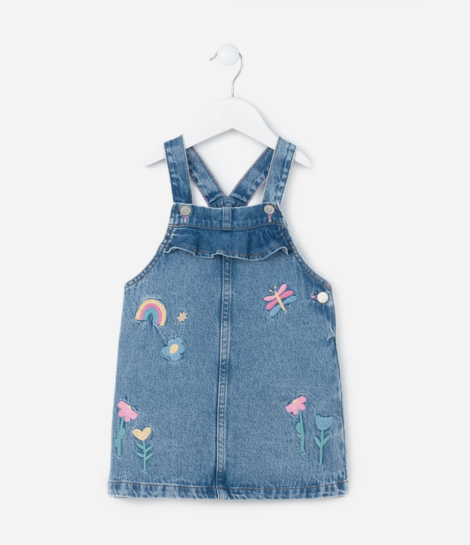 Salopete Infantil com Bordado Arco-Íris e Flores - Tam  1 a 5 Anos Azul 1