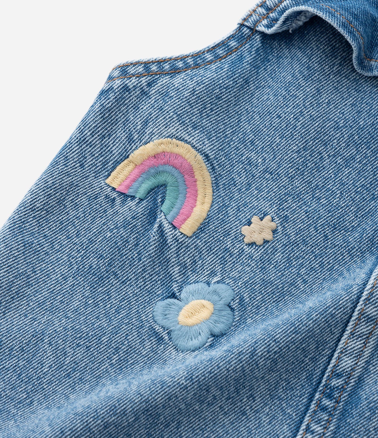 Salopete Infantil com Bordado Arco-Íris e Flores - Tam  1 a 5 Anos Azul 3