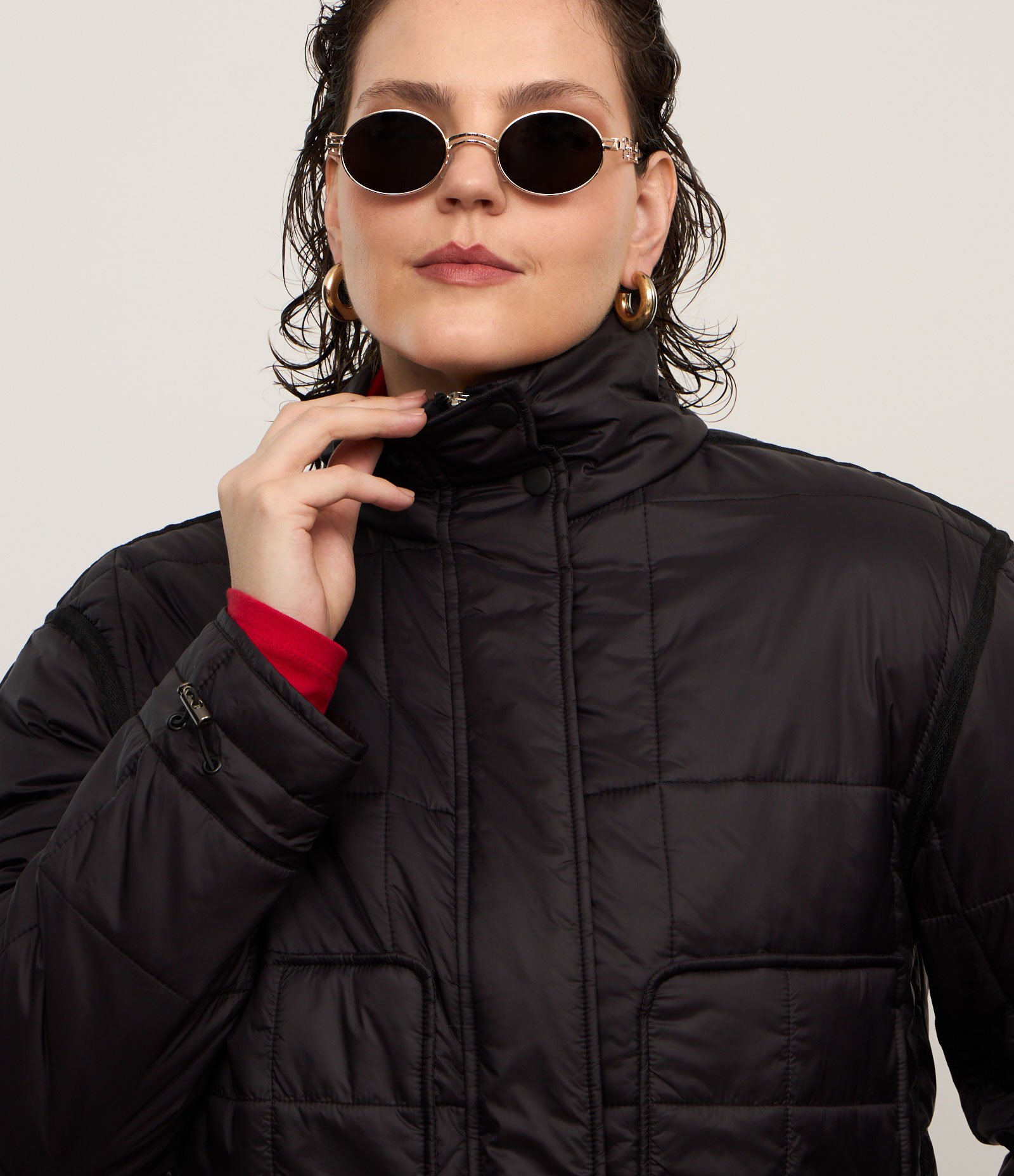 Jaqueta Curta Puffer com Bolsos Grandes Curve & Plus Size Preto 4