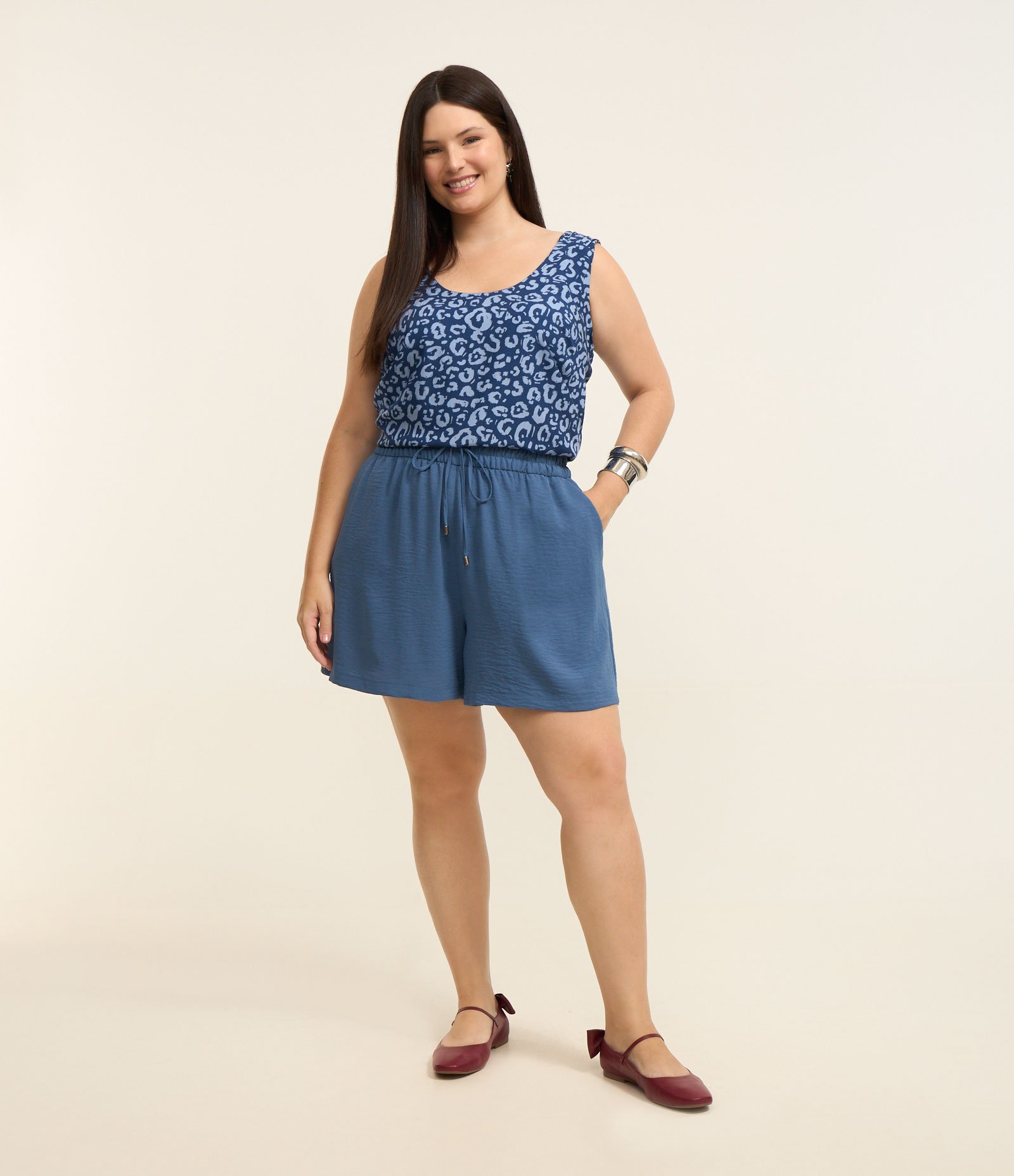 Regata Estampada Animal Print Onça Curve & Plus Size Azul 2