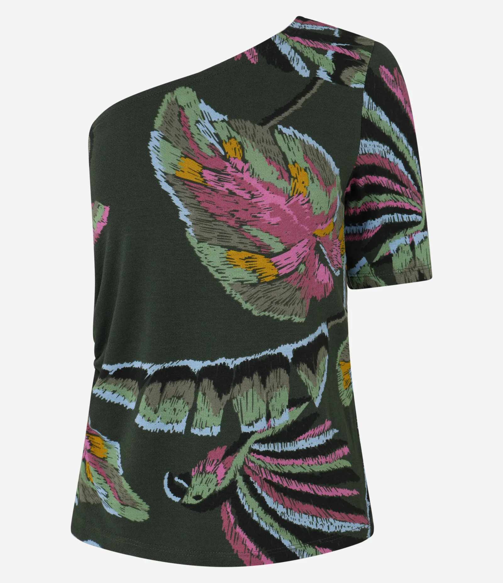 Blusa Ombro Só em Viscose com Estampa Folhagem Selvagem Verde 1