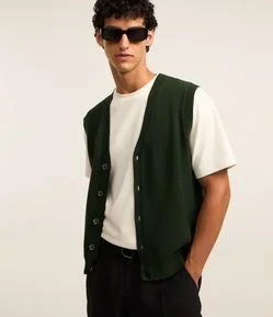 Colete em Tricô com Textura Listrada