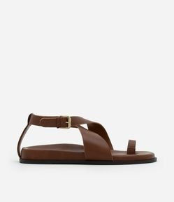 Sandália Rasteira em PU com Camurça e Dedeira