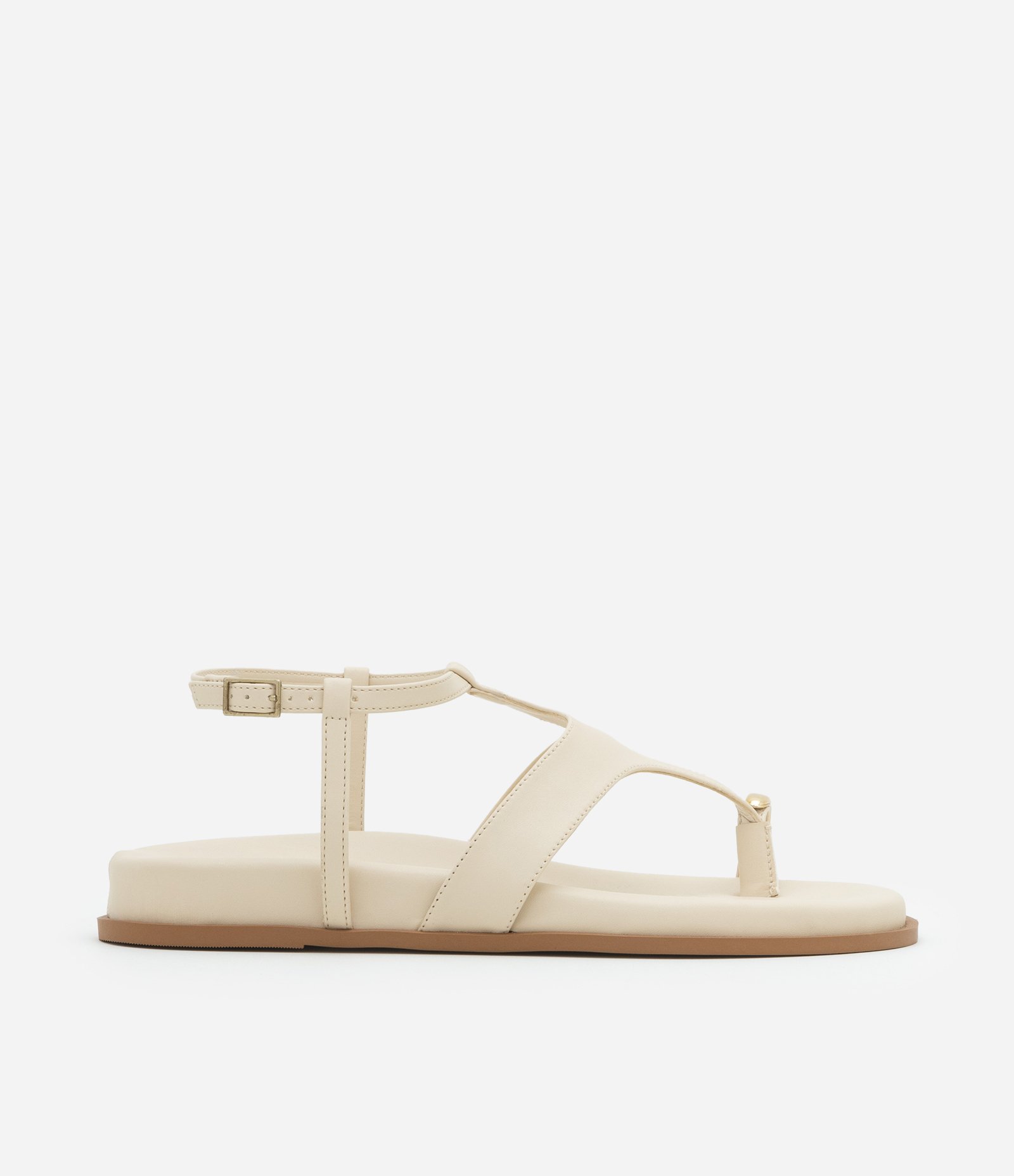 Rasteira com Tiras Assimétricas e Dedeira com Detalhe de Metal Bege 1