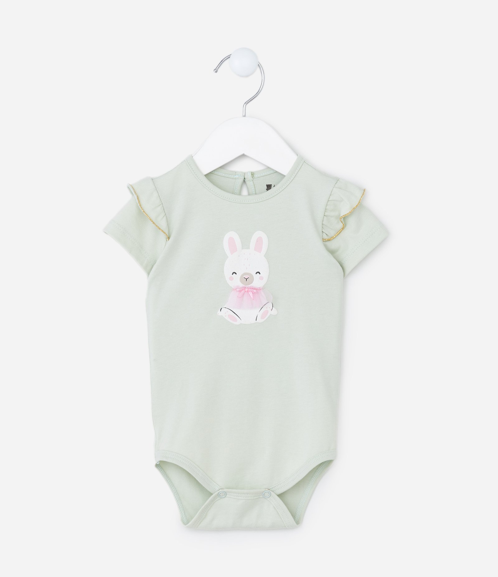 Body Infantil com Babados e Estampa Coelha - Tam  0 a 18 meses Verde 1