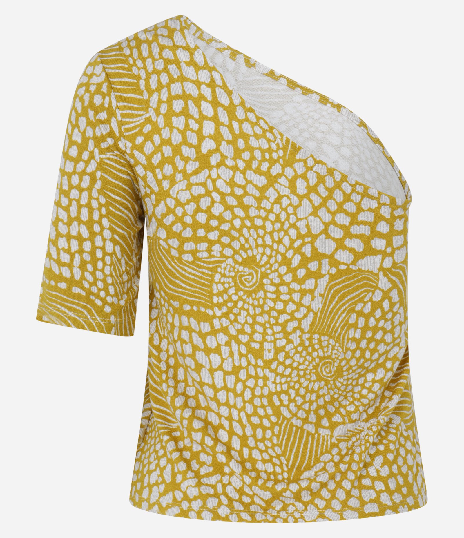 Blusa Ombro Só em Viscose com Estampa Conchas Mostarda 3