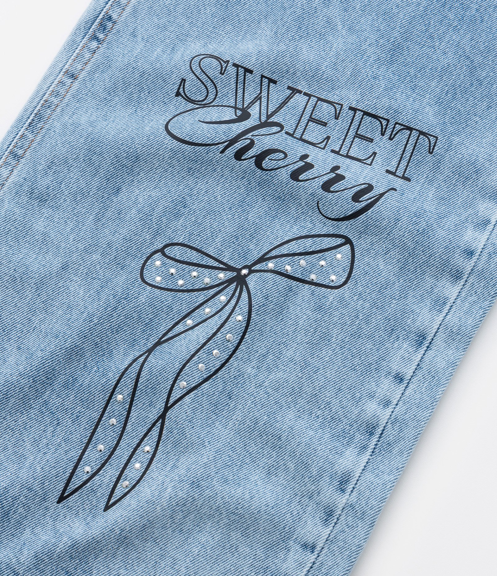 Calça Wide Leg Infantil com Estampa Laços e Cerejas - Tam 5 a 14 Anos Azul 6