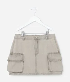 Saia Infantil em Jeans com Bolsos Cargo - Tam 7 a 14 Anos