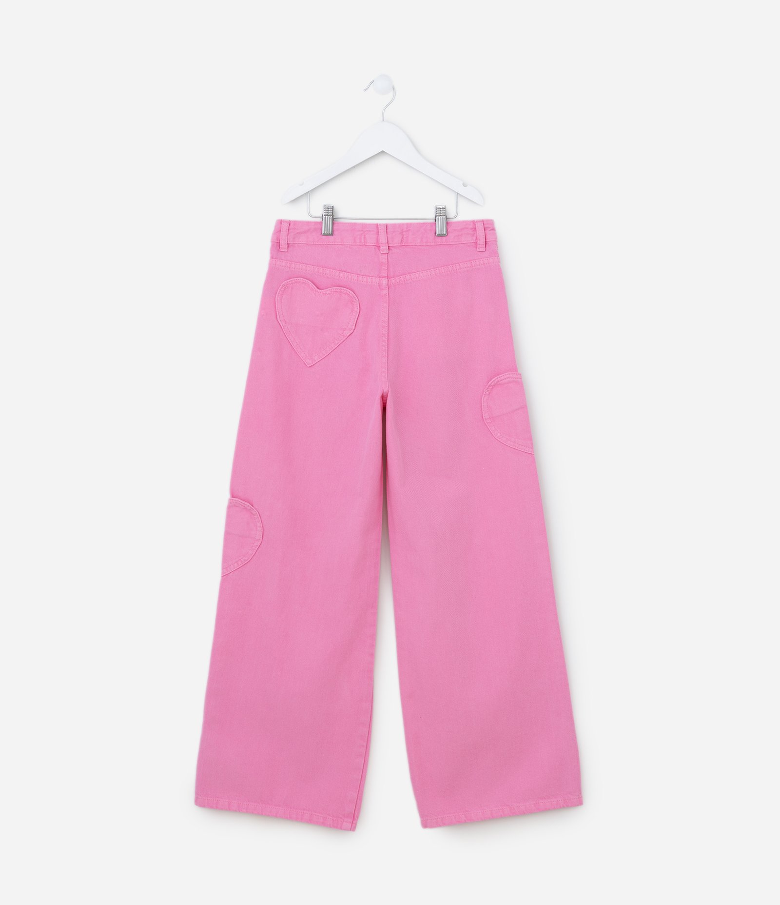 Calça Wide Leg Infantil com Bolsinhos Coração - Tam 5 a 14 Anos Rosa 2