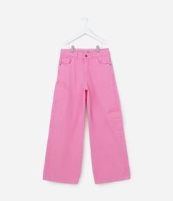 Calça Wide Leg Infantil com Bolsinhos Coração - Tam 5 a 14 Anos