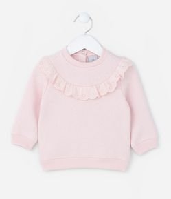 Blusão Infantil Quentinho com Babado Broderie - Tam 0 a 18 meses