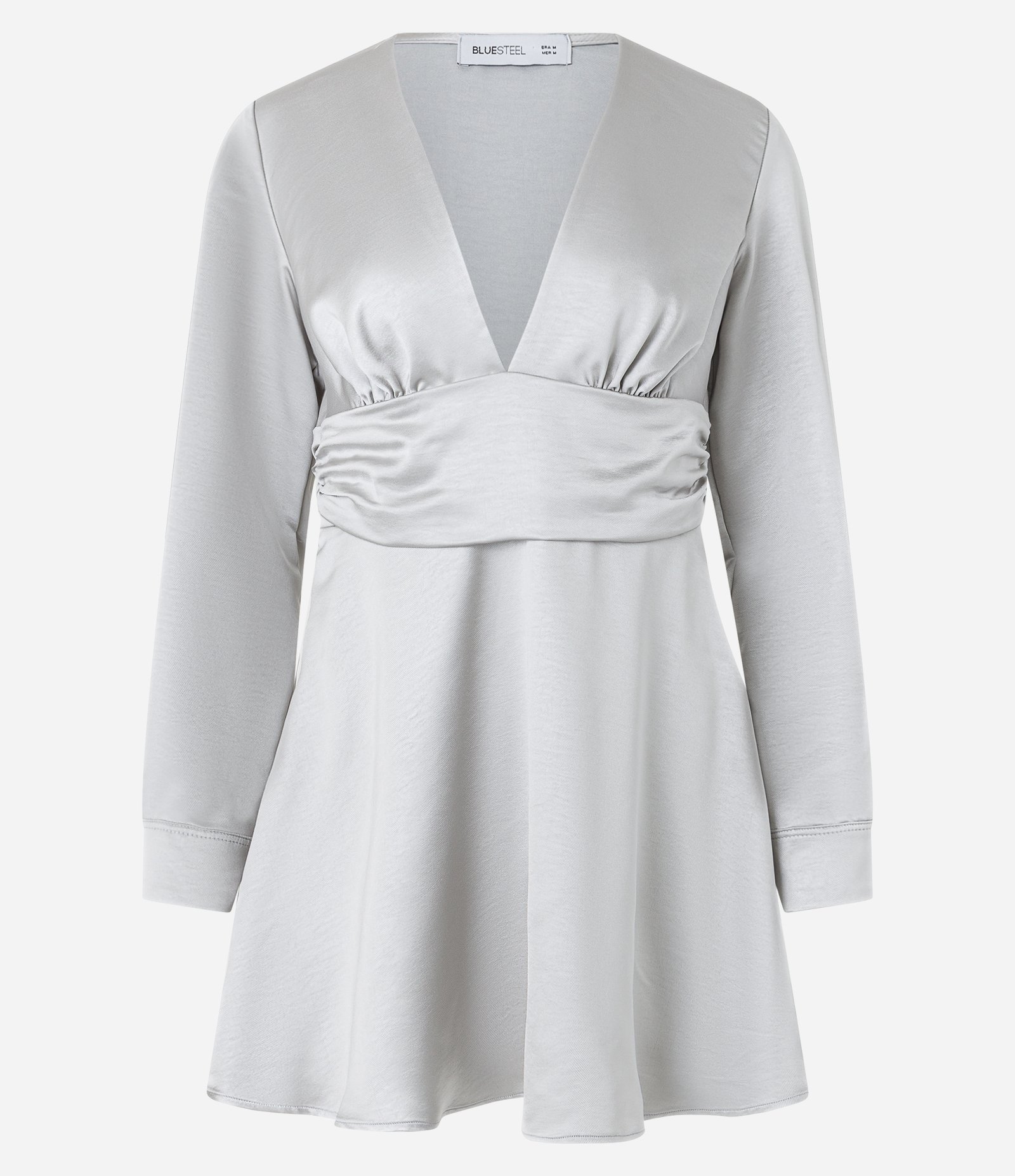 Vestido Curto em Cetim e Faixa na Cintura Cinza 5