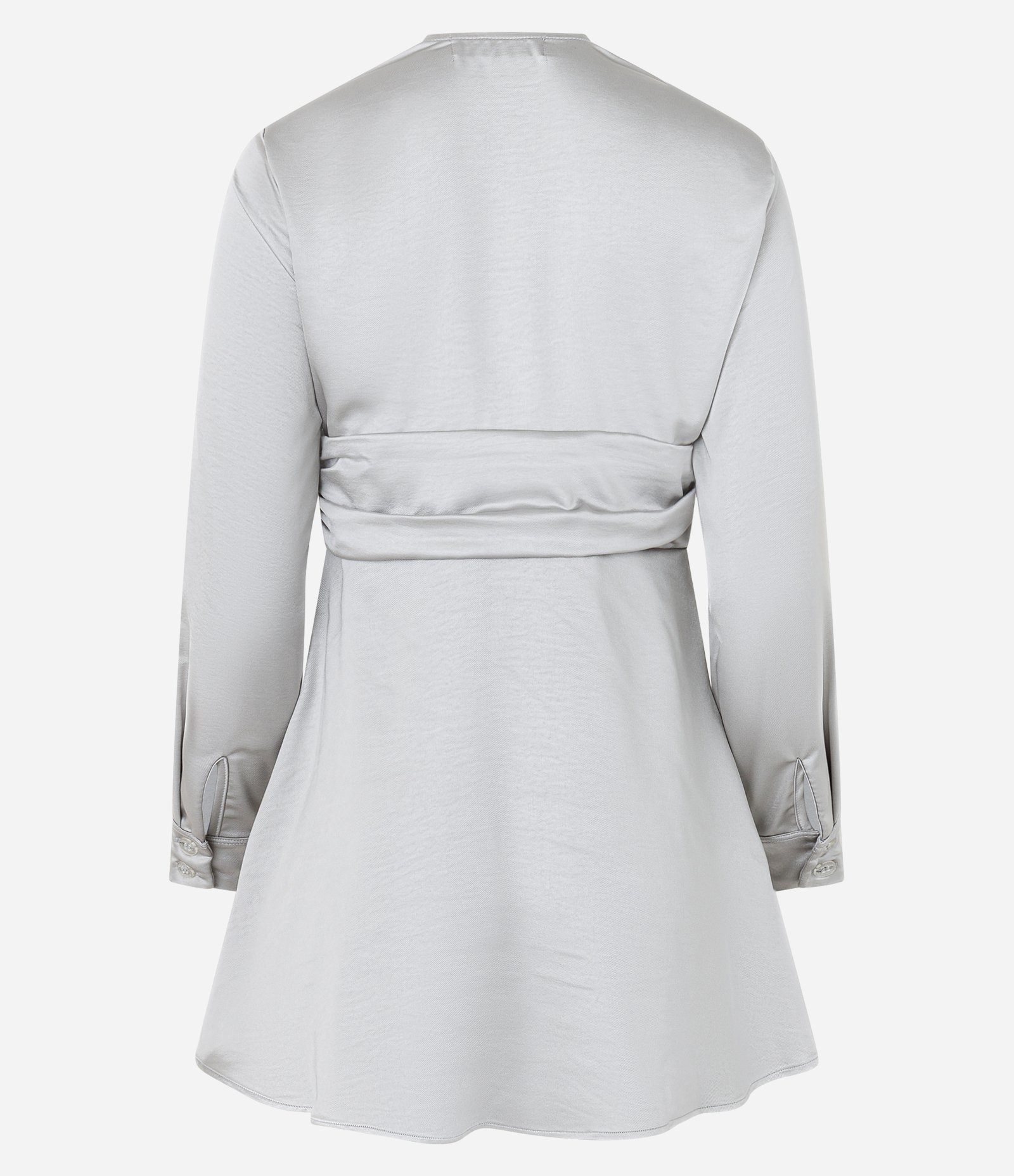 Vestido Curto em Cetim e Faixa na Cintura Cinza 6