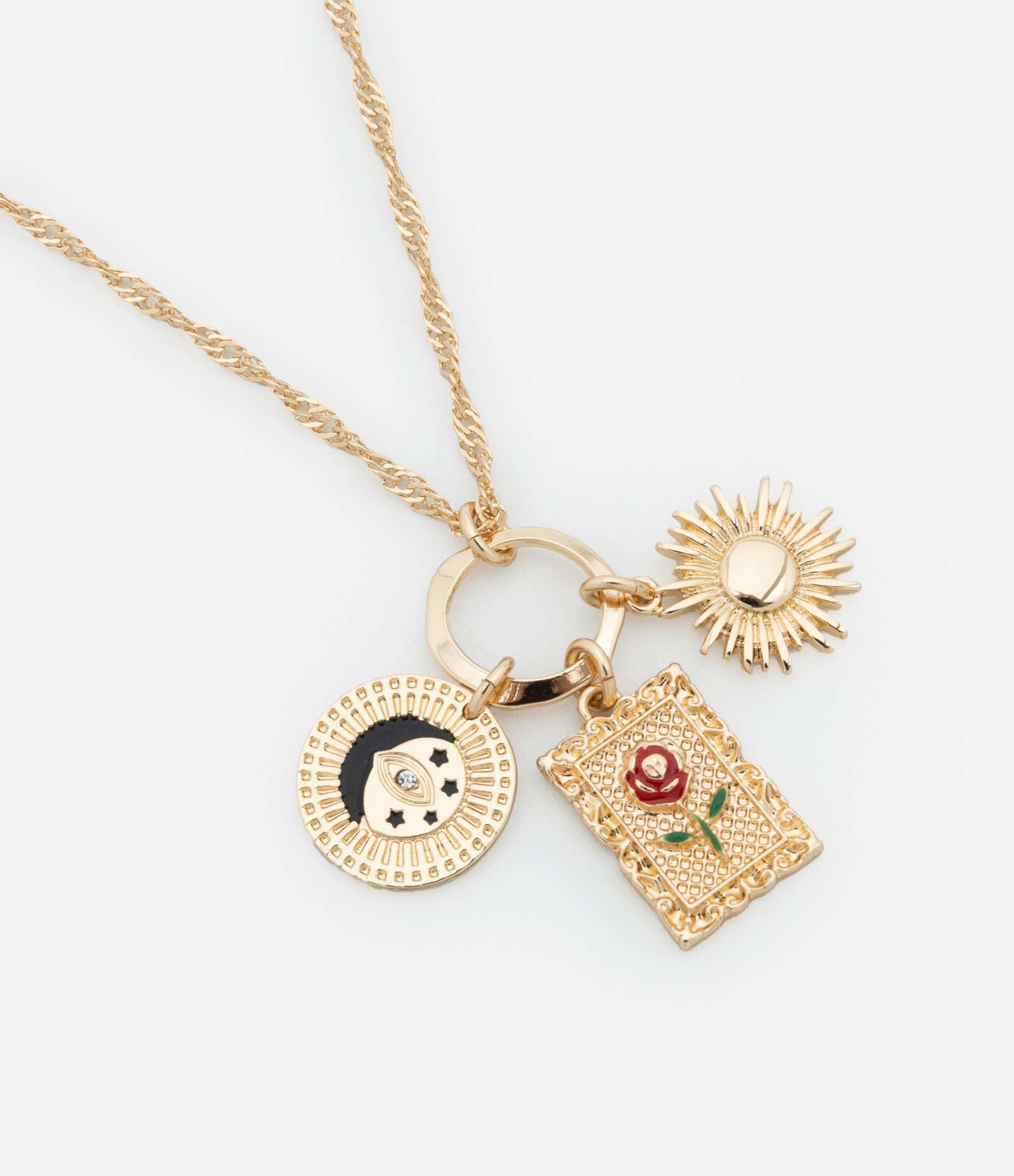 Colar Singapura em Metal com Pingentes de Diversos Símbolos Dourado 1