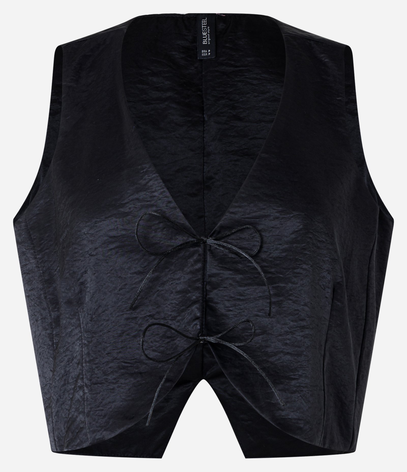 Colete Curto Acetinado com Laços Frontais Preto 1