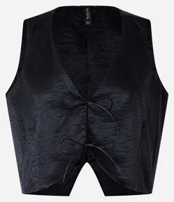 Colete Curto Acetinado com Laços Frontais