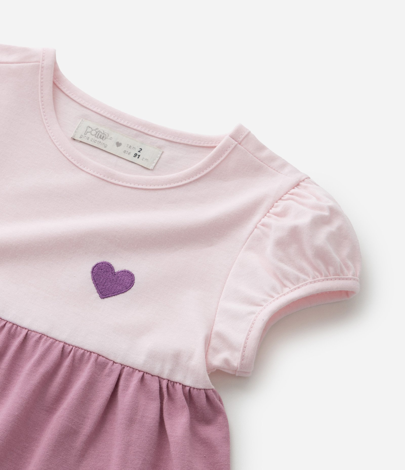 Vestido Marias Infantil com Bordado de Coração e Manga Bufante - Tam 1 a 5 Anos Rosa/Roxo 5