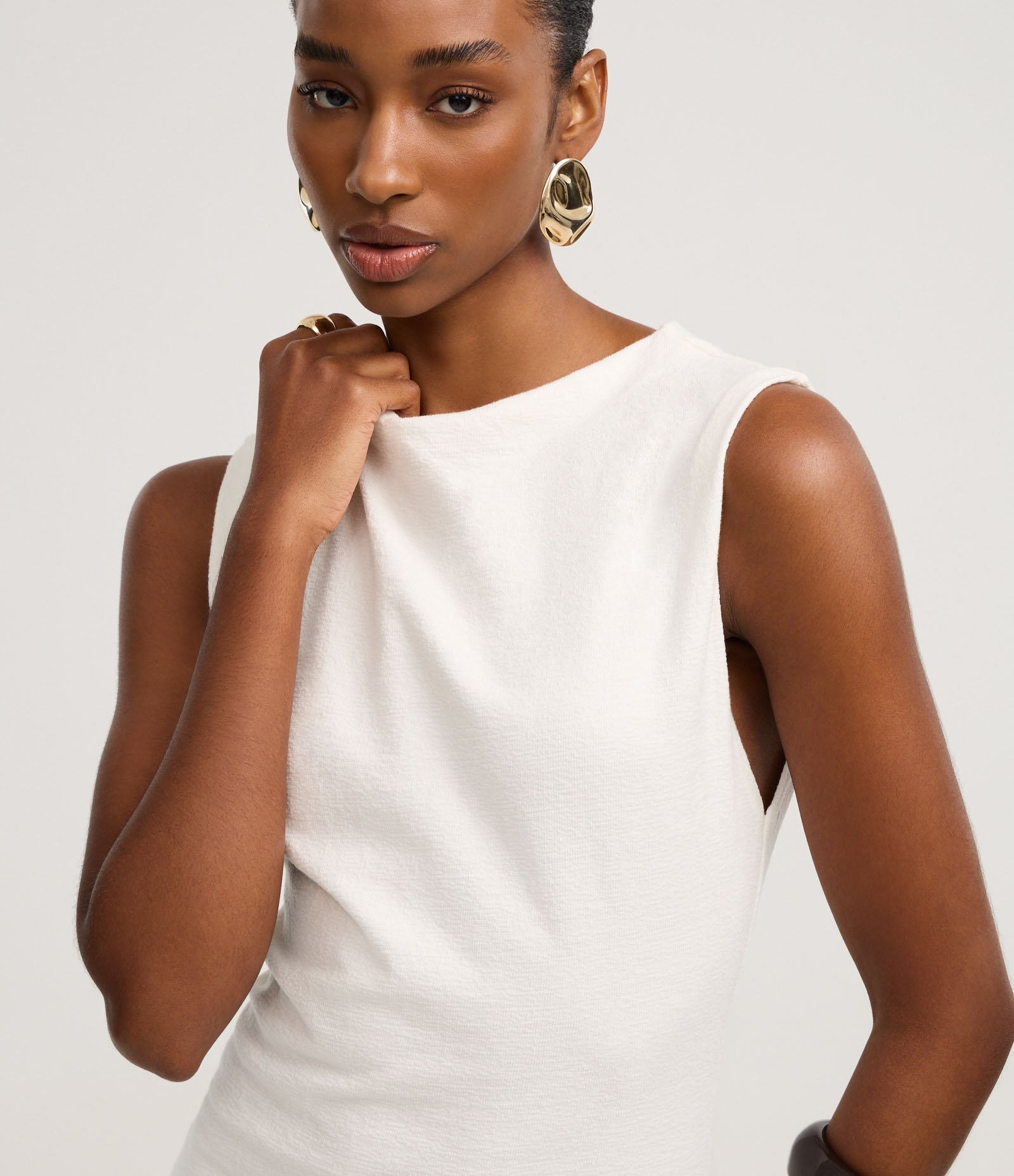 Vestido Midi Texturizado em Algodão com Fenda Branco 3