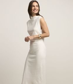 Vestido Midi Texturizado em Algodão com Fenda