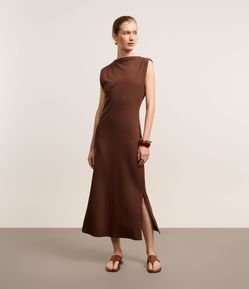 Vestido Midi Texturizado em Algodão com Fenda