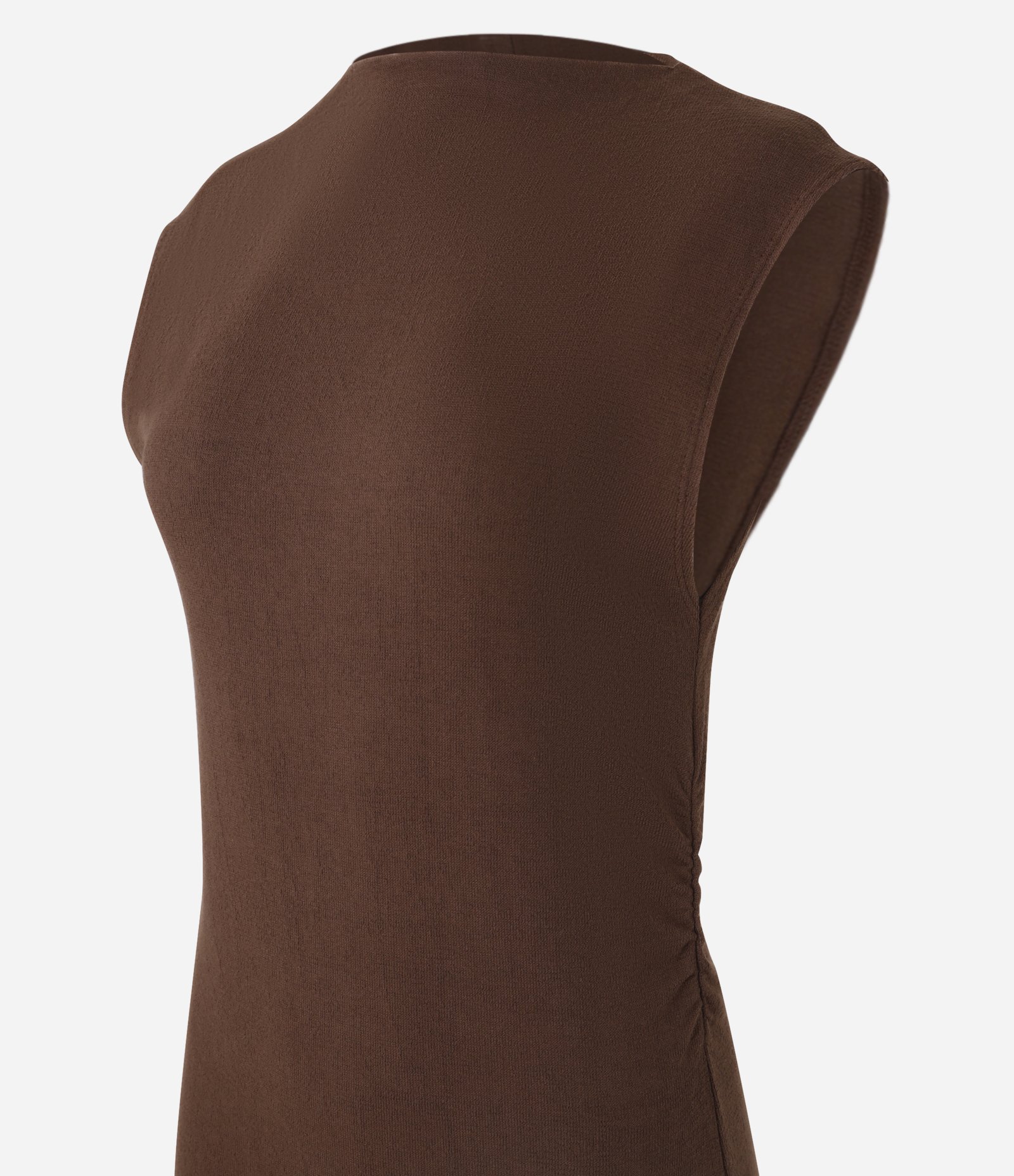 Vestido Midi Texturizado em Algodão com Fenda Marrom 7