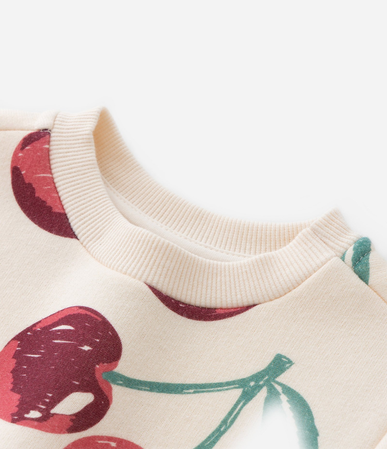 Conjunto em Moletom com Estampa de Cerejas e Babadinho de Tule - Tam 1 a 5/6 Anos Vermelho/Bege 9