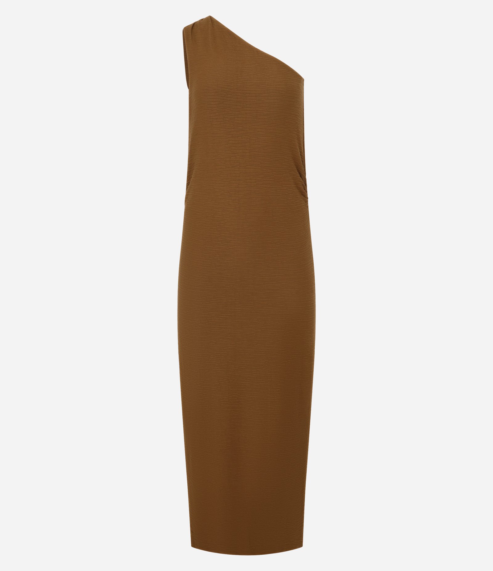 Vestido Um Ombro Só em Viscose Texturizado Marrom 6