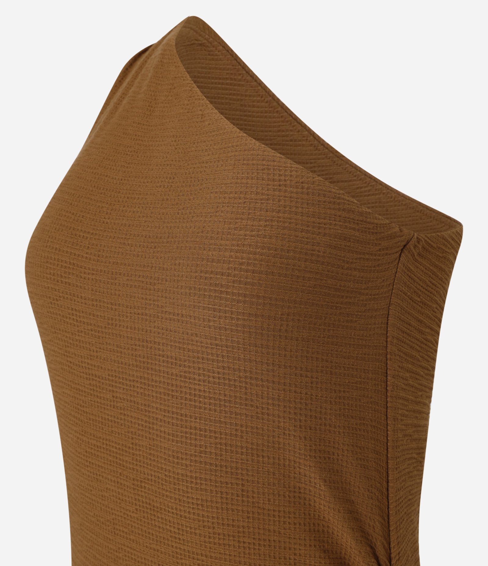 Vestido Um Ombro Só em Viscose Texturizado Marrom 7