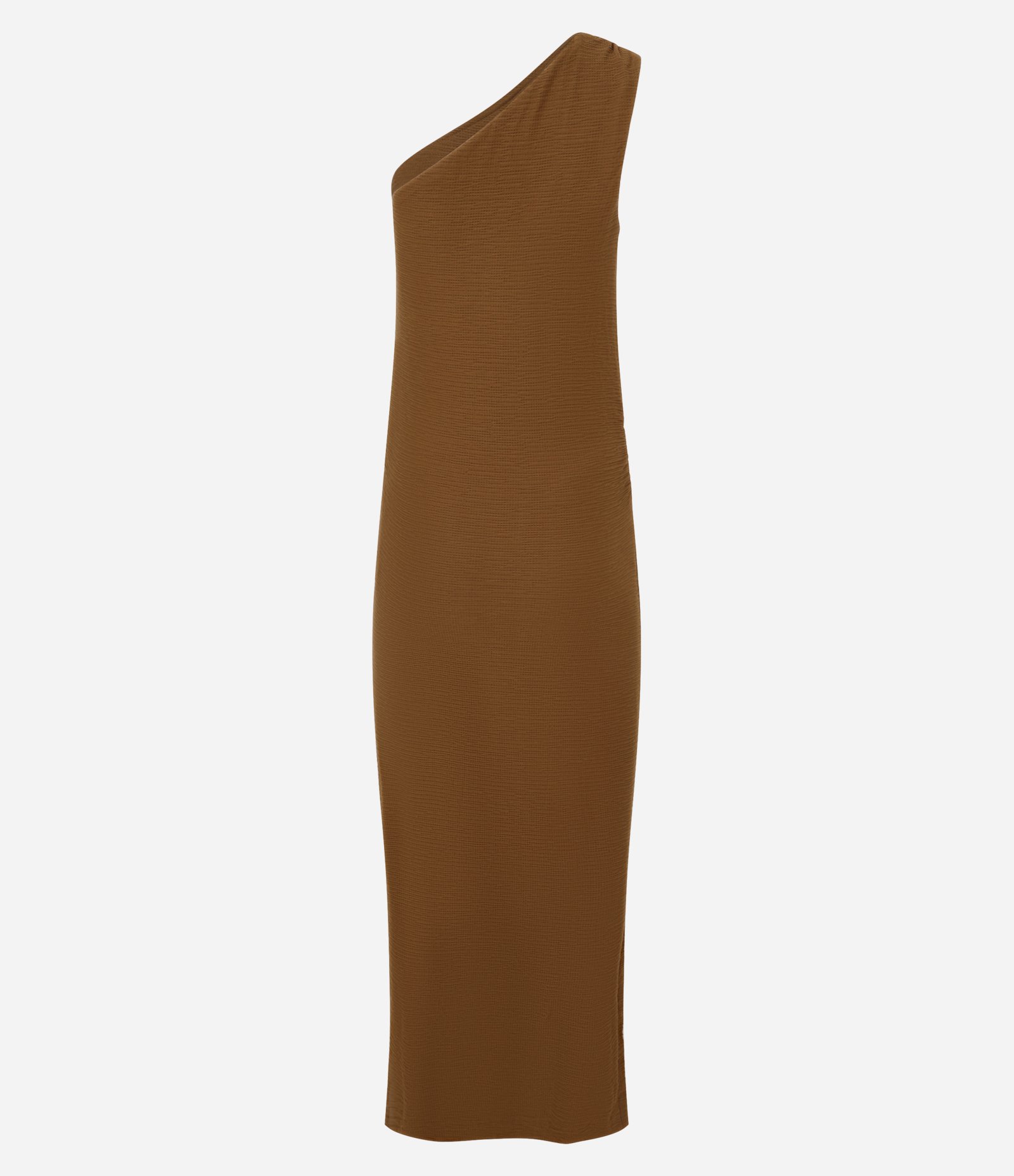 Vestido Um Ombro Só em Viscose Texturizado Marrom 8