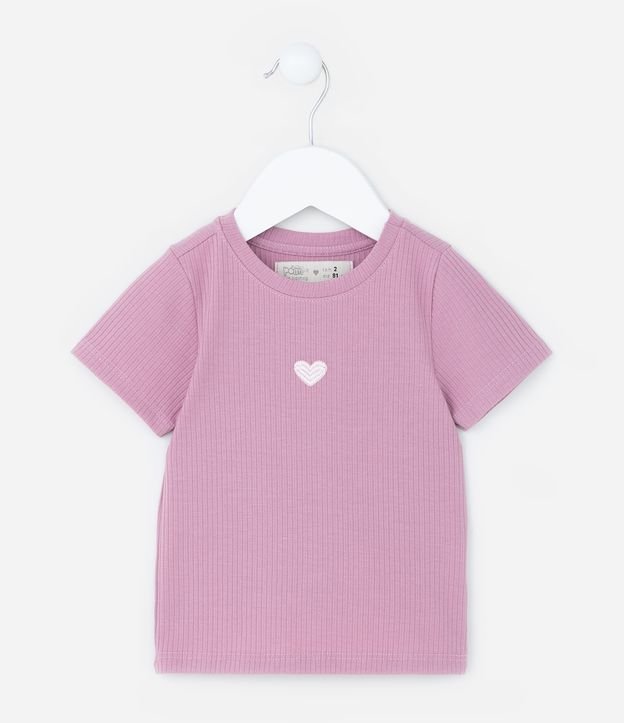 Blusa Infantil Canelada com Bordado Coração - Tam 1 a 6 Anos