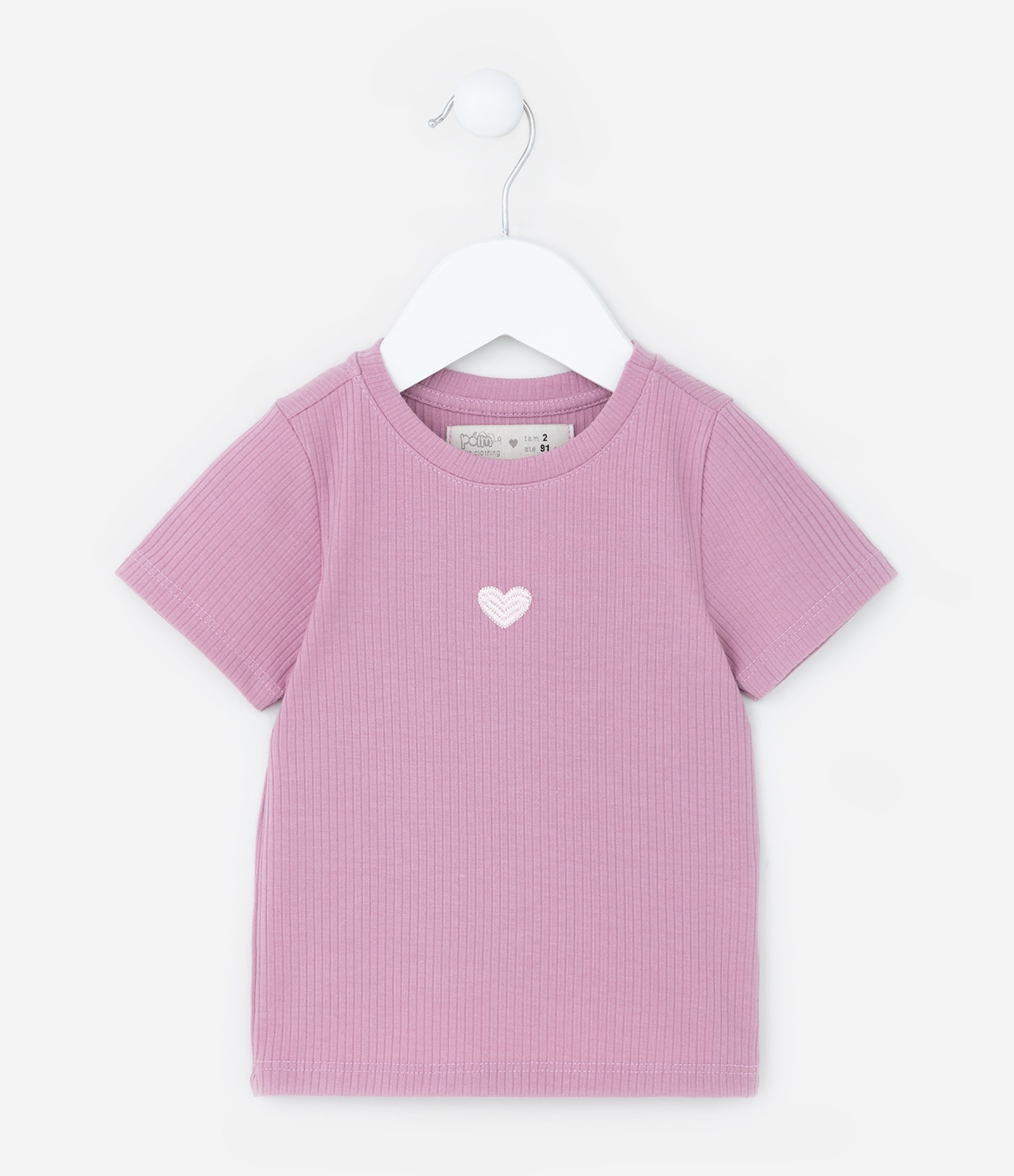 Blusa Infantil Canelada com Bordado Coração - Tam 1 a 6 Anos Rosa 1