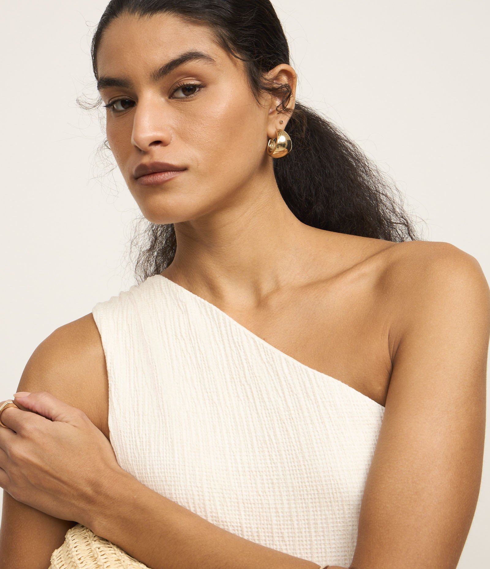 Vestido Mídi em Viscose Um Ombro Só com Estampa de Ladrilhos de Inverno Branco 4