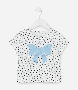 Blusa Infantil com Estampa Poá e Laço com Brilhos - Tam 1 a 6 Anos