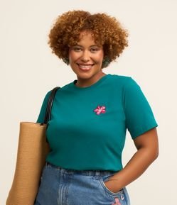 Blusa em Algodão com Bordado de Hibisco Curve & Plus Size
