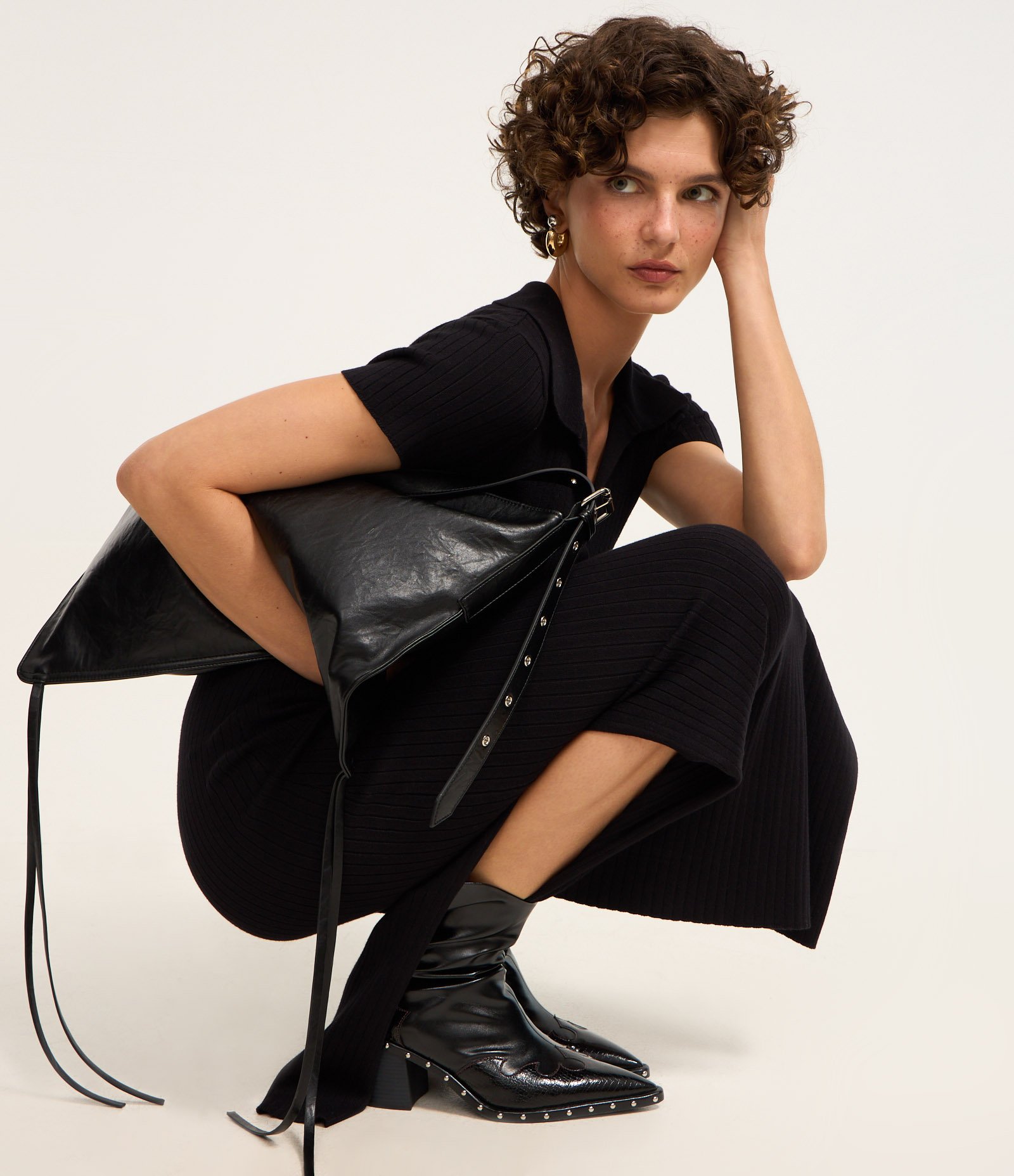 Vestido New Midi em Tricô com Gola Polo Preto 4