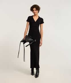 Vestido New Midi em Tricô com Gola Polo