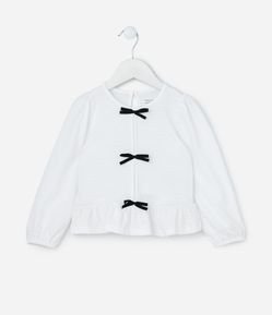 Blusa Infantil Texturizada com Lacinhos Contrastantes - Tam 1 a 6 Anos