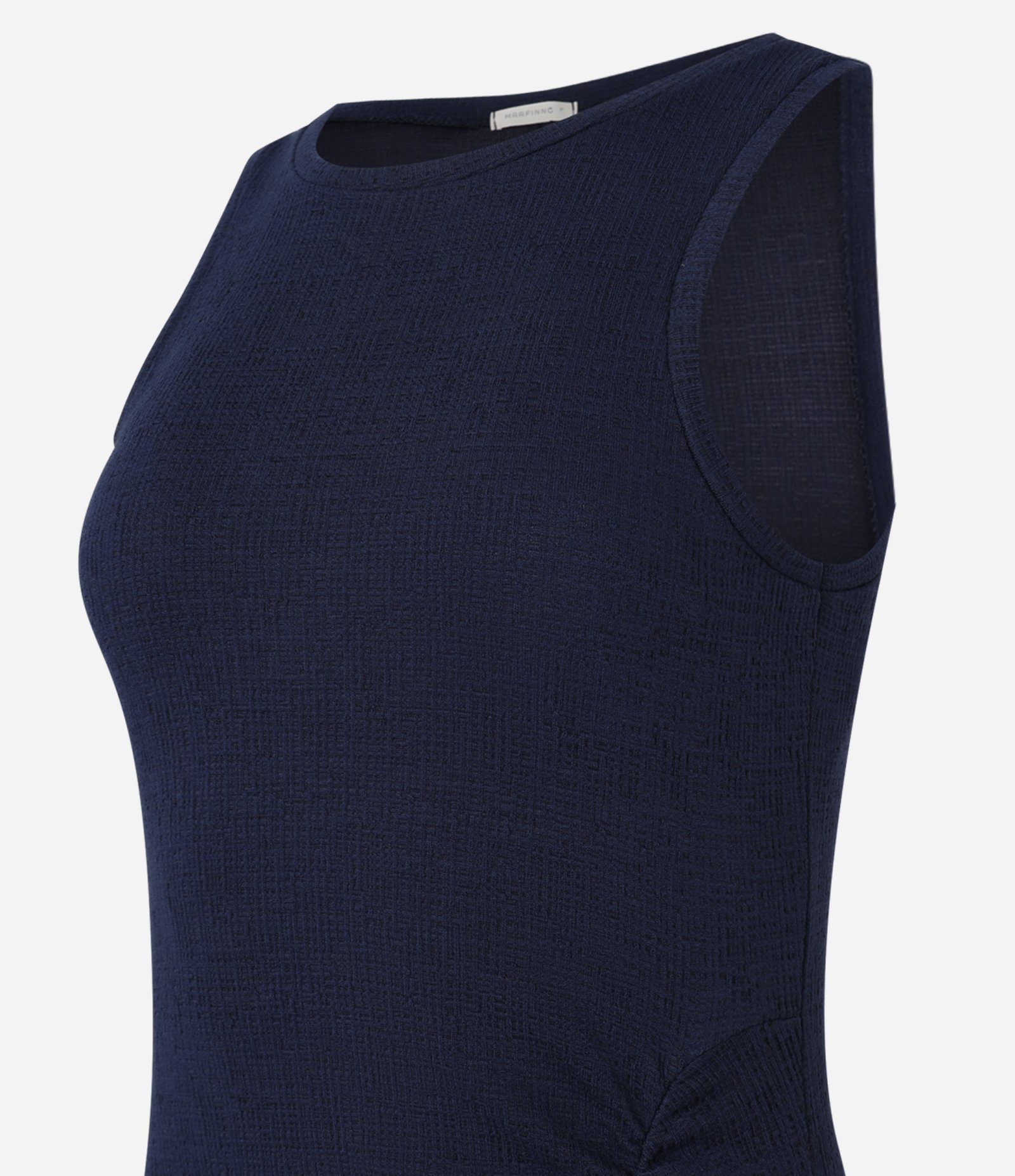 Vestido Evasê Midi em Ribana com Franzido a Barra Assimétrica Azul Marinho 6