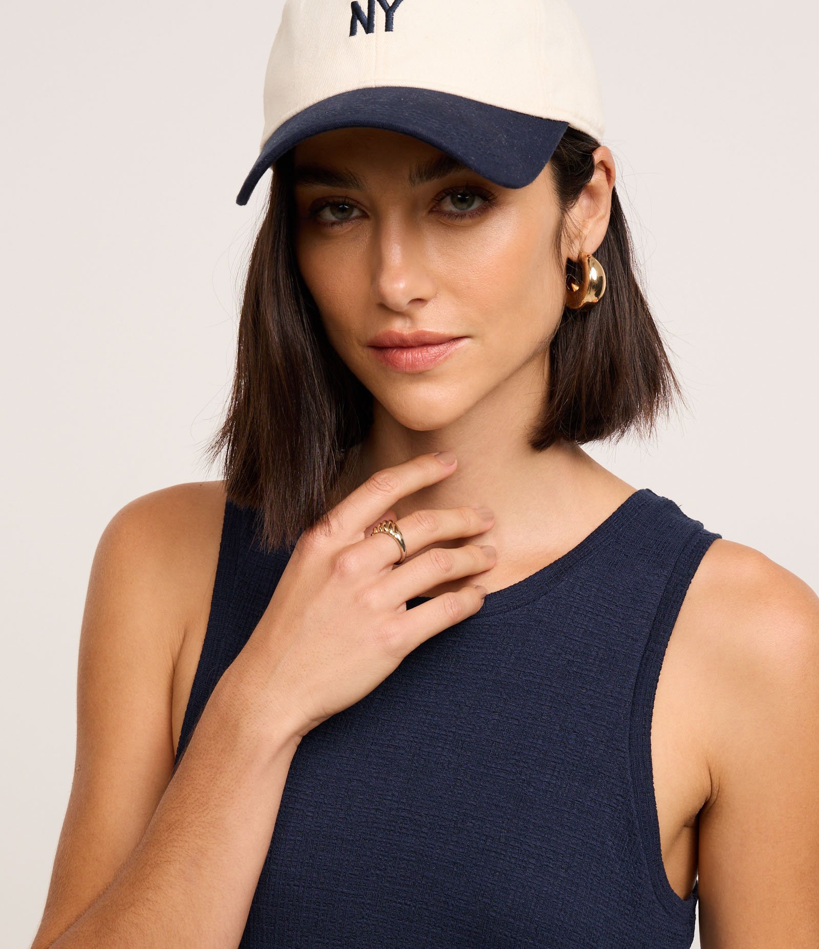 Vestido Evasê Midi em Ribana com Franzido a Barra Assimétrica Azul Marinho 3