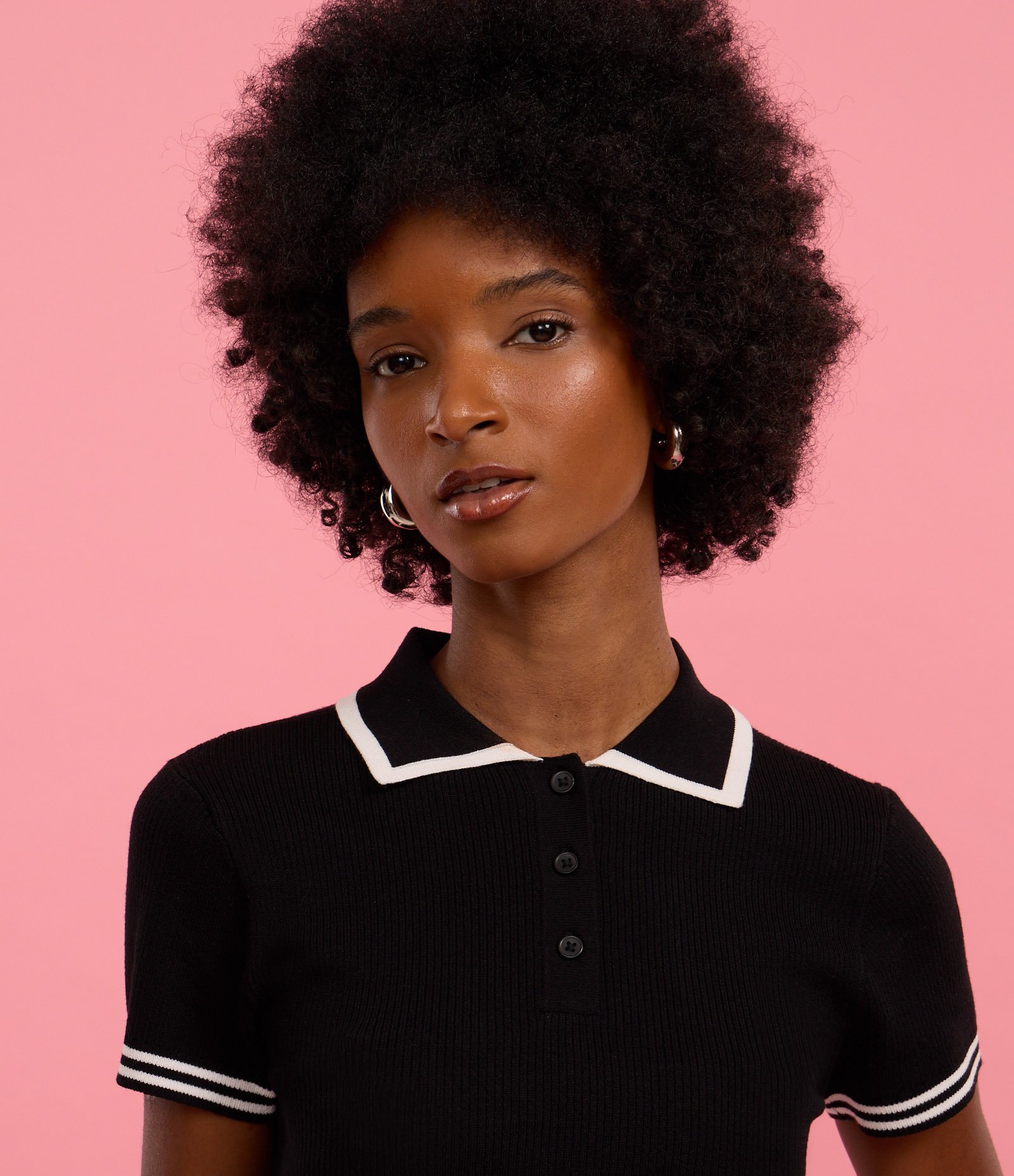 Blusa em Tricô com Gola Polo Listras nas Mangas Preto 5