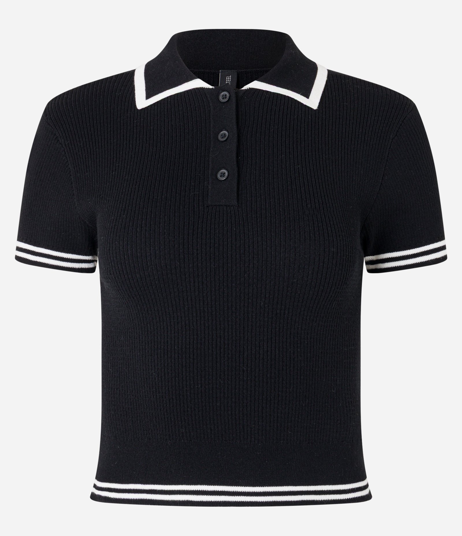 Blusa em Tricô com Gola Polo Listras nas Mangas Preto 6