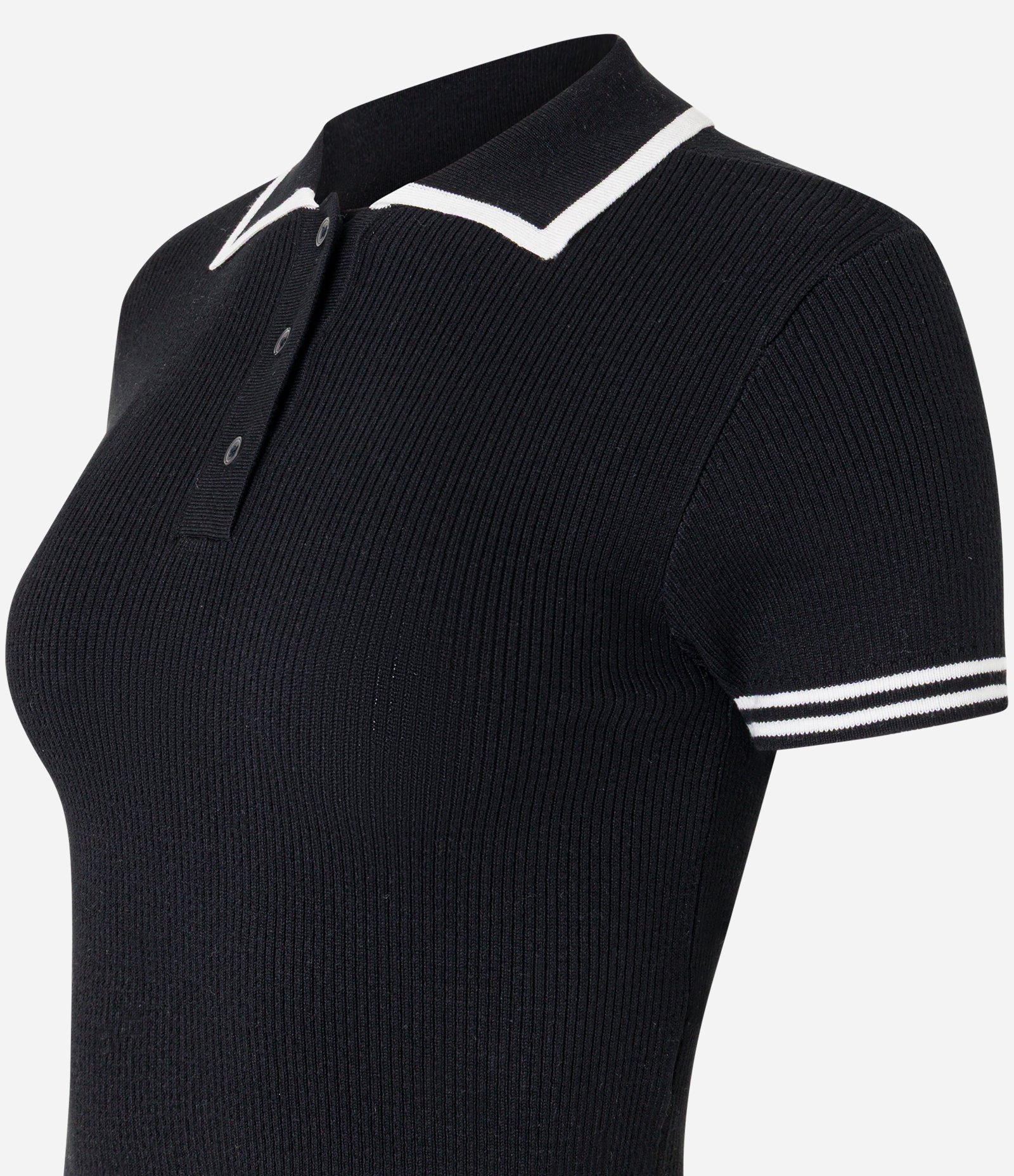 Blusa em Tricô com Gola Polo Listras nas Mangas Preto 7