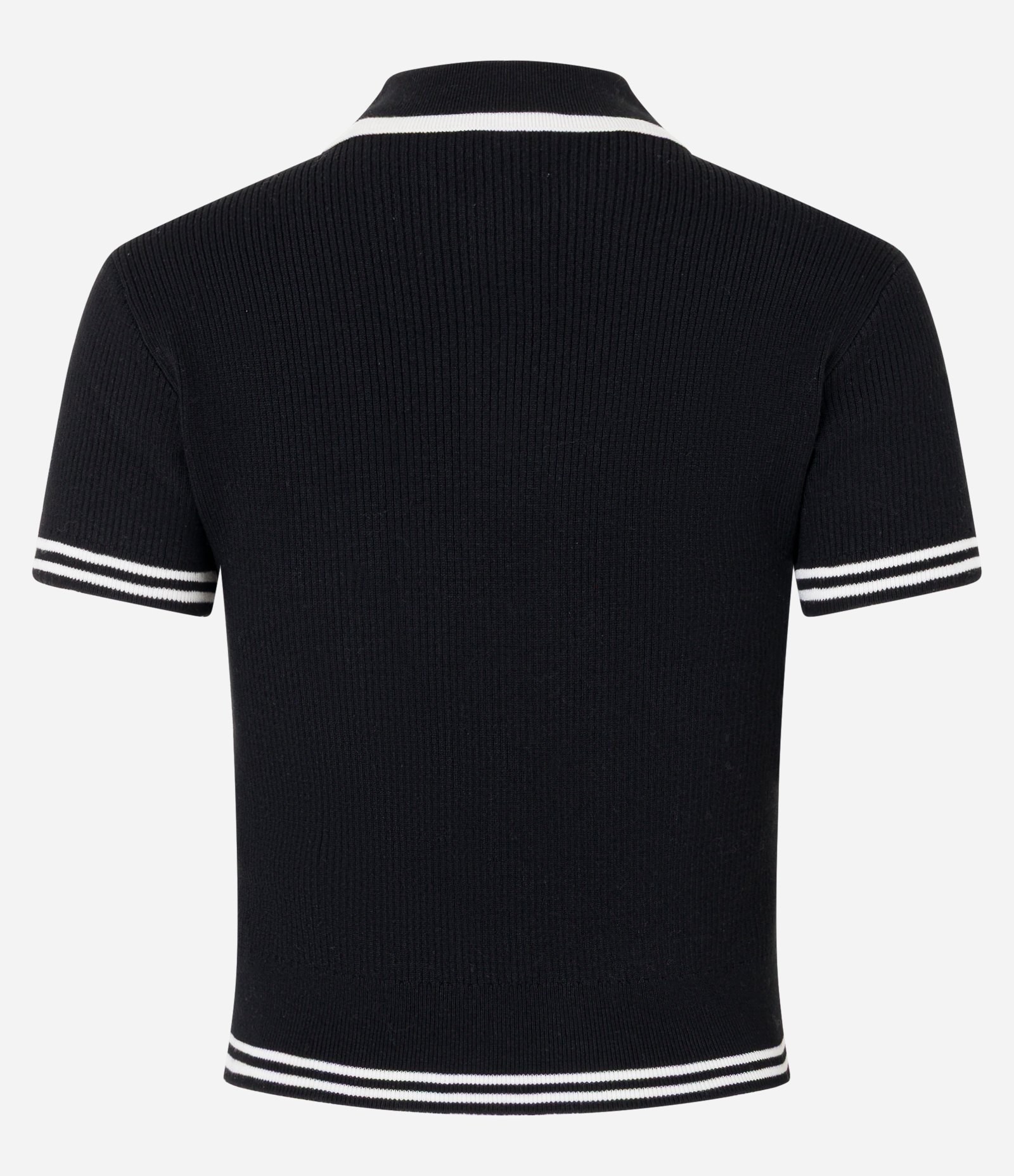 Blusa em Tricô com Gola Polo Listras nas Mangas Preto 8