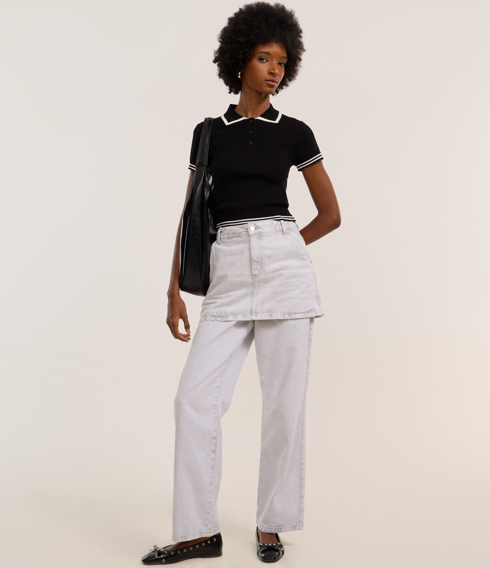 Blusa em Tricô com Gola Polo Listras nas Mangas Preto 2