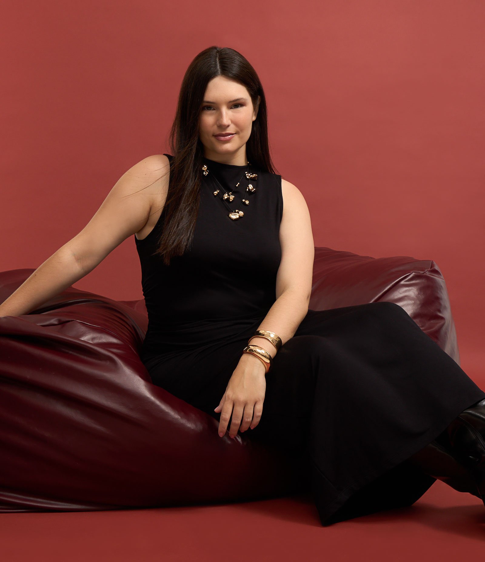 Vestido Midi em Moletinho com Franzido Curve & Plus Size Preto 1