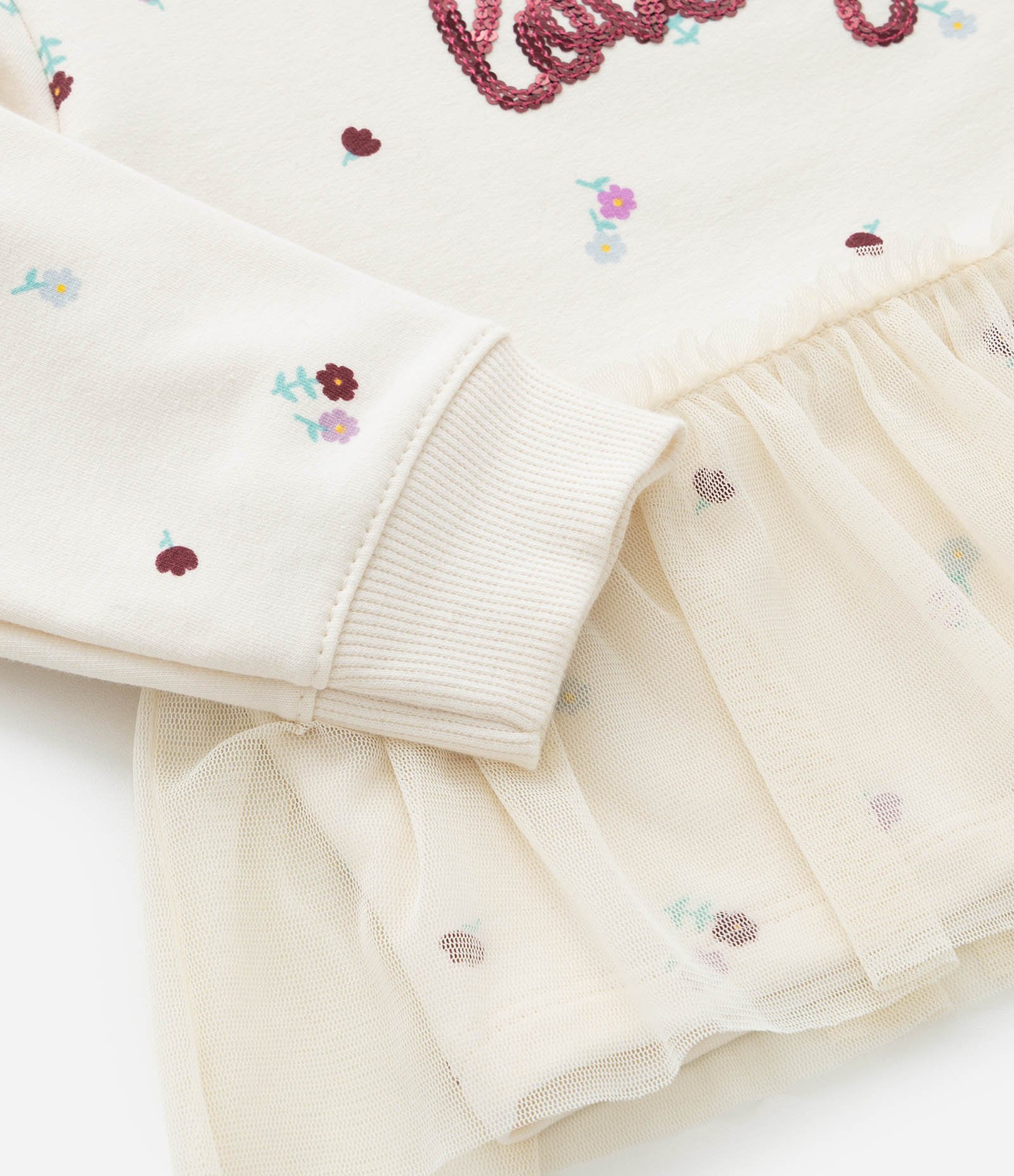 Casaco Infantil com Babado em Tule e Bordado em Paetês - Tam 1 a 6 Anos Bege 5